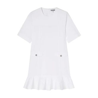 Ganni Stretch Cotton Mini Dress - female - Ganni - Short Dresses - White - L - Dresses