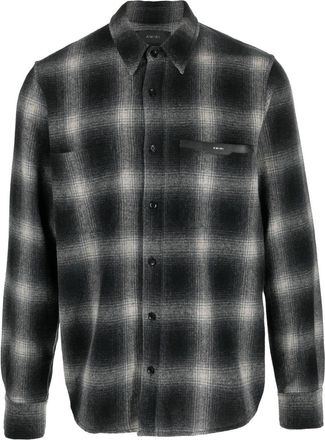 Amiri logo-patch check-print shirt - men - Calf Leather/Nylon/Wool - XXXL - Black