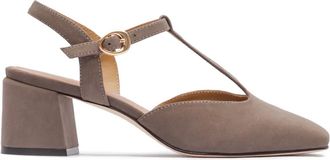 Bernardo 50mm T-strap block-heel pumps - women - Leather/Leather/Suede - 9.5 - Grey