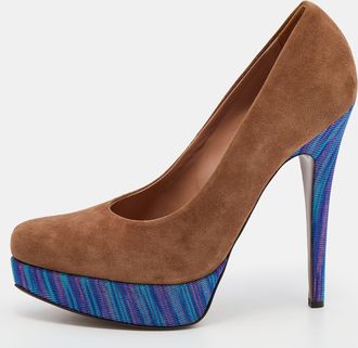 Missoni Brown/blue Suede And Knit Fabric Platform Pumps
