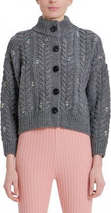 Something Navy Embellished Cable Knit Cardigan In Charcoal