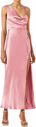 Shona Joy Draped Side Split Midi Dress In Peony