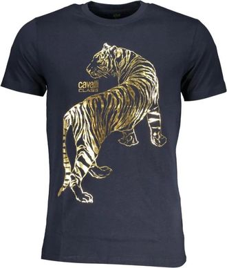Cavalli Print Logo Ronde Hals T-Shirt - Heren - T-shirts - Blauw - XL - Tops