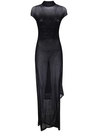 Jean Paul Gaultier Mesh Mouwloos Lang Jurk Met Fluwelen Flock