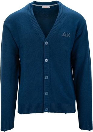 Sun 68 Heren Knoop Cardigan Wolmix - Heren - Vesten - Blauw - M - Wol - Truien & Vesten