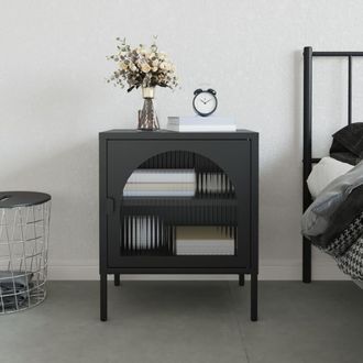 vidaXL Mesita De Noche Vidrio Y Acero Negro 50x35x60 Cm Vidaxl