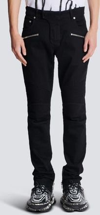 Balmain Denim Biker Pants in 0Pa Black at Nordstrom, Size 34