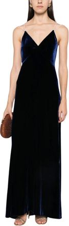 Forte_Forte My Dress Night Velvet Maxi Jurk - Dames - Jurken - Blauw - Maat: M Velours