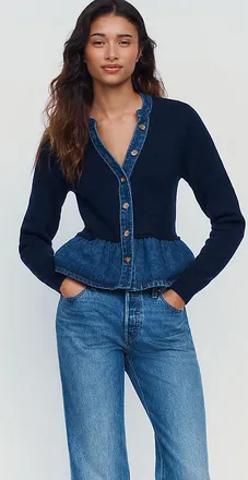 Pilcro Denim Knit Peplum Cardigan