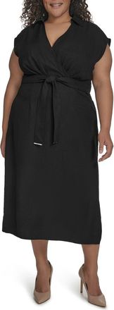 DKNY Cap Sleeve Midi Dress in Black at Nordstrom Rack, Size 14W