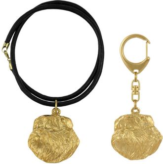 OEM Grif&oacute;n De Bruselas, Griffon Bruxellois I - Llavero Y Collar Con Perro En Caja, Producto Ba&ntilde;ado En Oro De Alta Calidad, Marca Art-dog