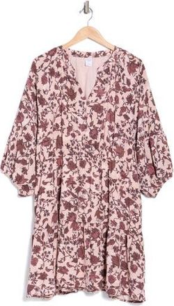 Melrose and Market Balloon Sleeve Fit & Flare Dress in Pink- Navy Paisley Floral at Nordstrom Rack, Size 1X