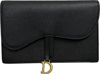 Dior Pre-owned Womens Medium Saddle Pouch With Chain in Black Goat Leather - One Size