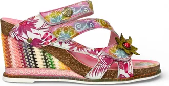 Laura Vita Laura Vita Womens Balade 32 Rose Pink Floral Leather Wedge Espadrille Sandals - Size EU 36