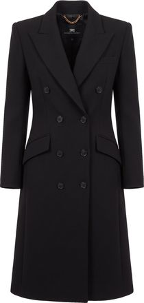 Elisabetta Franchi Black Double Crepe Wool-Blend Coat