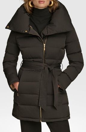 DKNY Water Resistant Belted Puffer Coat in Black at Nordstrom, Size Small