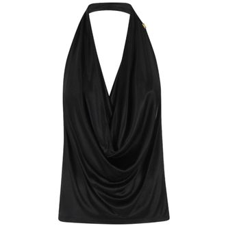 Elisabetta Franchi Sleeveless Tops, female, Black, Size: XS Top in shiny viscose jersey fabric