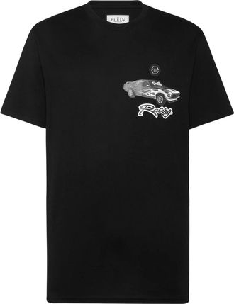 Philipp Plein Tops, Heren, Zwart, 4Xl, Katoen, Jersey T-shirt Ronde Hals SS Cars Racing