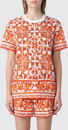 Dolce & Gabbana T-shirt in cotone con stampa Maioliche e logo a contrasto