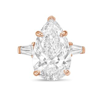 Diana M. Jewels 18kt rose gold 12ct lab grown pear diamond ring with baguettes on the sides