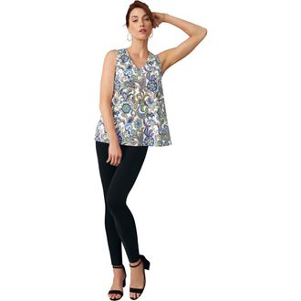 Jessica London Stretch Cotton V-Neck Trapeze Tank in White Multi Paisley at Nordstrom, Size Medium