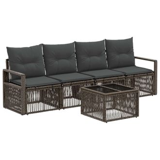 vidaXL Conjunto De Sof&aacute;s De Jard&iacute;n 5 Pcs Gris Rat&aacute;n Sint&eacute;tico Vidaxl