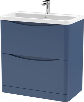 Nuie Nuie - Lunar Satin Blue 800mm 2 Drawer Vanity Unit and Polymarble Basin - LUN303