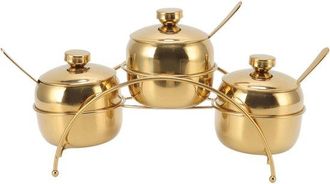No Brand Juego De Especieros De Acero Inoxidable Con Recipientes Dorados Para Especias - Azucarero Con Cuchara Y Tapa - Salero Para Uso Dom&eacute;stico - Elegante Ac