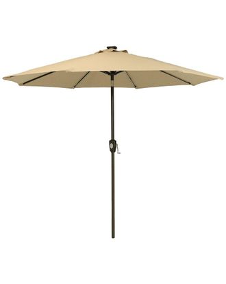 Sunnydaze 9 Beige Outdoor Sunbrella Market Umbrella With Solar Led Light Bars