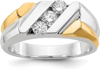 Diamond2Deal 14k Two-tone Lab Grown Diamond 3-Stone Wedding Band Ring 1/2Ct Clarity- VS Color- G-H