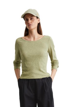 Marc O'Polo Langarmshirt MARC OPOLO, Damen, Gr. M, smooth sage, Single Jersey, Obermaterial: 100% Baumwolle, regular fit h&uuml;ftbedeckend, U-Boot-Ausschnitt, abgeste