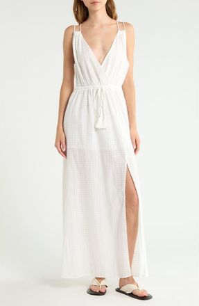 Elan Open Stitch Panel Cover-Up Maxi Dress in White at Nordstrom, Size X-Small
