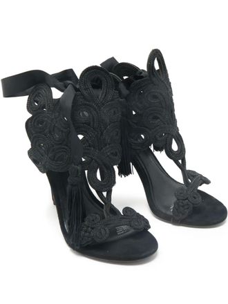 Brian Atwood embroidered-detail suede sandals - Black