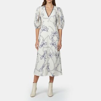 Zimmermann White Navy Bows Print Linen Midi Dress