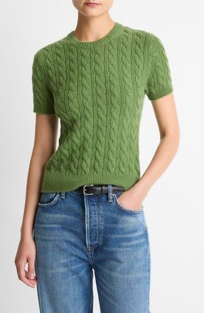 Vince Cable Short Sleeve Sweater in Clover at Nordstrom, Size Xx-Small