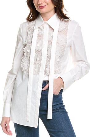 Valentino Floral Applique Silk-Trim Shirt