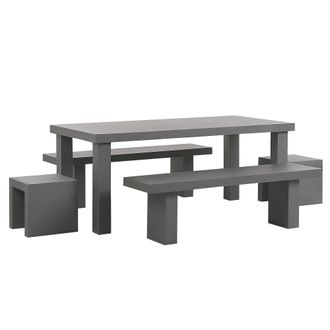 Beliani Conjunto De Comedor De Jard&iacute;n Mesa Rectangular De Cemento Reforzado Gris 2 Bancos 2 Taburetes 6 Plazas Resistente Al Agua Taranto