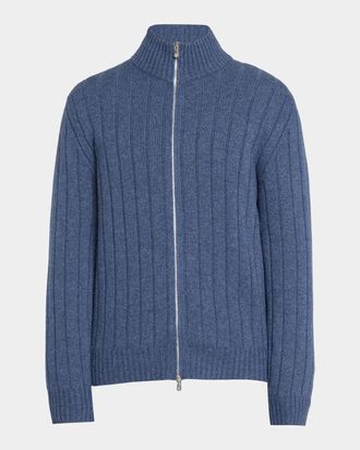 Brunello Cucinelli Men & apos;s Ribbed Cashmere Cardigan