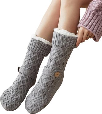 Generic Fluffy Non Slip Slipper Socks for Women Girls, Thick Thermal Fleece Lined, Cosy Breathable Cotton Indoor Bed Floor Socks
