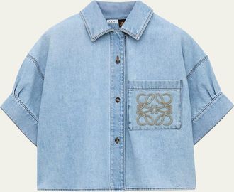 Loewe x Paulas Ibiza Denim Short-Sleeve Boxy Shirt