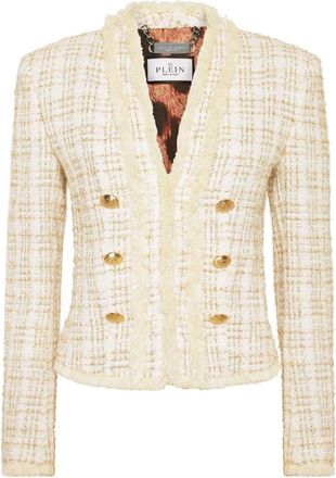 Philipp Plein Tweed Bolero Blazer - Dames - Blazers - Geel - L - Tweed - Jassen