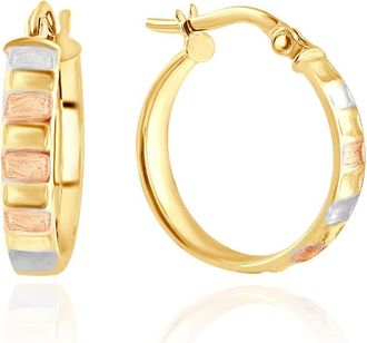Pompeii3 14k Yellow Gold 4mm Small Tri-Color Hoops Womens Earrings 3/4 Tall 1.35grams