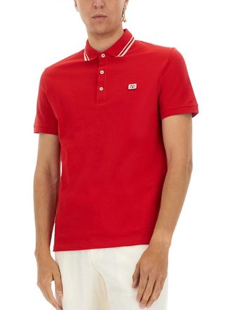 Valentino V-Logo Cotton Polo Shirt - Red