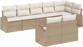 vidaXL Conjunto De Sof&aacute; De Jard&iacute;n 8 Pcs Beige, Blanco Polirat&aacute;n Vidaxl