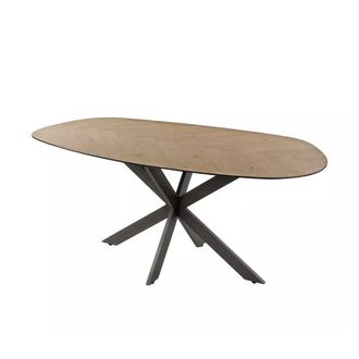 Mathi Design Mesa de comedor chapada en teca clara