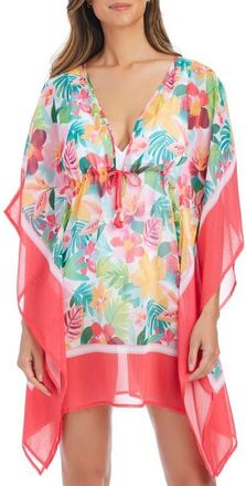 Bleu Rod Beattie Semisheer Cover-Up Caftan in Coral/White Multi at Nordstrom, Size Medium