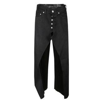 Junya Watanabe Denim en Faux Leather Jeans - Dames - Regular Fit Jeans - Zwart - S - Denim - Jeans