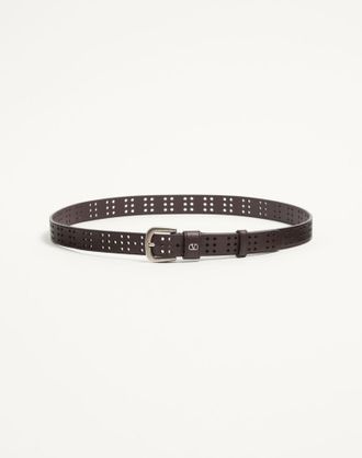Valentino Garavani Mini VLogo Signature Belt in perforated leather Man BROWN 085