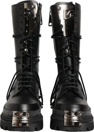 Dolce & Gabbana Mens Black Stud Platform Combat High Boots Shoes Leather