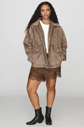 Pilcro Aviator Faux Suede Jacket